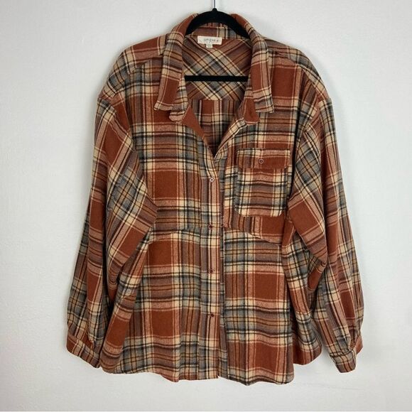 Umgee Womens Rust Brown Plaid Flannel Layering Shacket Western Boho Fall 2XL - Picture 1 of 10